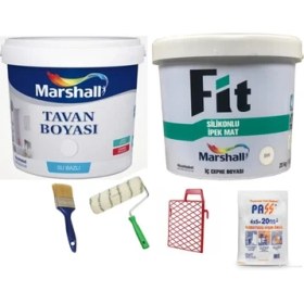 Resim Marshall Fit Silikonlu Ipek Mat Iç Cephe Boyası 20 Kg+Marshall Tavan Boyası 17,5 + Boyama Takımı 