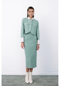 Resim Sateen Süs Düğmeli Tüvit Kalem Etek - Mint-135079 Mint 