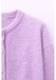 Resim Mixray 6902 Kadın Sakallı Basic Yumuşak Dokulu Triko Hırka Lila 