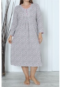 Resim Nicoletta Kadın Tunik Uzun Gecelik Uzun Kollu Büyük Beden Pamuklu Vizon Vizon 