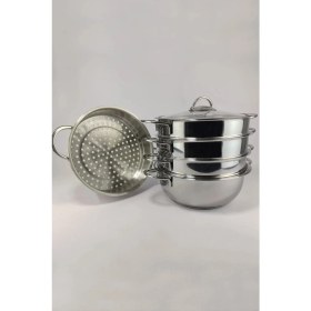 Resim Oms Collection 6090-C - 6 Parça Paslanmaz Çelik, Cam Kapaklı 34x10 Cm - 8 Litre Buharlı Pişirici, Mantı Tenceresi 