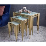 Resim Şayn Borulu Metal 3'Lü Zigon Sehpa Gold Eskitme Kaplamalı 