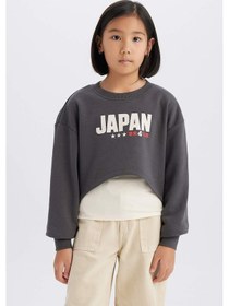 Resim DeFacto Kız Çocuk 2'li Takım Crop Bisiklet Yaka Baskılı Sweatshirt Atlet D8820A825SPAR104 Antrasit 