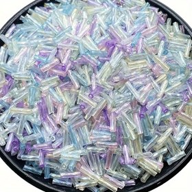 Resim 300 Adet PUKAMAM 7x2mm Uzun Tüp Cam Tohum Aralayıcı Boncuklar - Pastel Mavi & Mor, 0.53oz Paketi DIY Takı Yapımı, Bileklik, Kolye, El İşi Malzemeleri, Gradyan Renkli Boncuklar, Düz Yüzeyli Boncuklar 