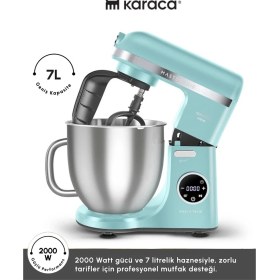 Resim Karaca 2000W Yüksek Güçlü ve 7 Litrelik Büyük Hazneli Dijital Ekranlı Çırpma, Karıştırma ve Hamur Yoğurma Makinesi & Mutfak Şefi + Hassas Mutfak Tartı 