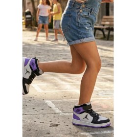 Resim In Step Eveji Mor Beyaz Çocuk Basketbol Ayakkabısı - Yüksek Bilekli Cırt Cırtlı Sneaker 