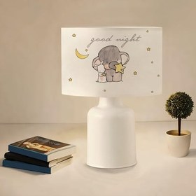 Resim Kumaş Baskılı Fil Desenli Çocuk Odası Abajur Lamba | ByLamp 