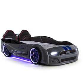 Resim MUSTANG ARABALI FULL LEDLİ KUMANDALI MÜZİKLİ YATAK, GRİ 