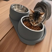 Resim Paslanmaz Çelik Evcil Hayvan Mama ve Su Kabı, Kedi için Yüksek Yükseltilmiş Çift Kaplı Tasarım, Dökülme Önleyici, Boyun Koruma & Kaydırmaz Eğimli Kase – Kediler, Yavru Köpekler ve Tavşanlar İçin Uygun 