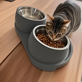 Resim Paslanmaz Çelik Evcil Hayvan Mama ve Su Kabı, Kedi için Yüksek Yükseltilmiş Çift Kaplı Tasarım, Dökülme Önleyici, Boyun Koruma & Kaydırmaz Eğimli Kase – Kediler, Yavru Köpekler ve Tavşanlar İçin Uygun 