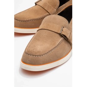 Resim Dericlub Erkek Hafif Tabanlı Toka Detaylı Loafer Gerçek Süet Deri Cr 2406 Vizon 