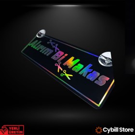 Resim CybillStore Alırım Bi Makas Hologramlı Vantuzlu Parlak Siyah Dekor Pleksi Plaka 22 x 7.5 CM 