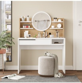 Resim Robin Home Paris Makyaj Masası Aynalı Raflı Çekmeceli Sepet-beyaz 