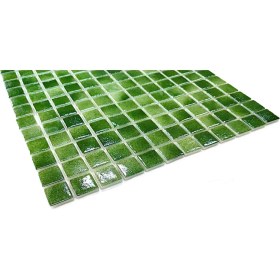 Resim MozaiKristaL Mutfak Tezgah Arası, Havuz, Banyo, Sauna, Spa, ve Yaşam Alanlarının Tüm Yüzeyleri İçin. 25X25MM Püskürtme Yeşil. 31.5X31.5CM. Fileli Cam Mozaik. ( 1 M2 Fiyatıdır ) 