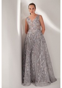 Resim Tiara Kadın Çiçek Desen Nakışlı Abiye Elbise 59460205 Gri Gri 