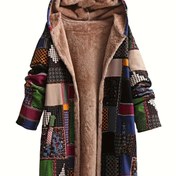 Resim Kadınlar için Rahat Baskılı Ceket - Uzun Kollu, Fermuarlı, Düğmeli Ön, Kapaklı Cep, Hafif Polyester, Canlı Geometrik Desen, Makinede Yıkanabilir, Bahar ve Sonbahar için Mükemmel 