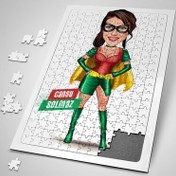 Resim Pelerinli Süper Kahraman Kostümlü Kadın Karikatürlü Puzzle 