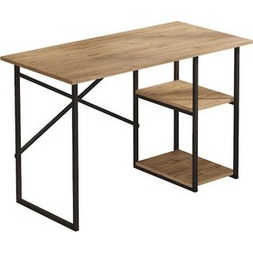 Resim Vienna 2 Raflı Metal Ayak Çalışma Masası Laptop Masası Bilgisayar Masası 60x120cm Çam- Siyah Atlantik Çam 