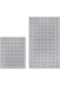 Resim Basıd Grıd Doğal Pamuklu 2'li Banyo Paspas & Halı Seti 60x100 50x60 Gri Gri 