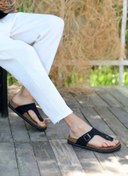 Resim GRADE Hakiki Crazy Deri EVA Taban Parmak Arası Ortopedik Tasarım Erkek Terlik Sandalet 