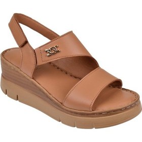 Resim Beety Hakiki Deri Dolgu Taban Kadın Sandalet Bee-1127 Taba Taba 