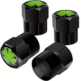 Resim 4 Adet Clover Amblemi ile Evrensel Alüminyum Lastik Vana Kapağı Seti, Kamyonlar, Bisikletler, Arabalar için Toz Geçirmez Conta - Hava Vana Kapakları 