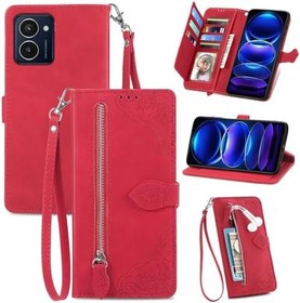 Resim HMD Pulse Pro/HMD Pulse için Kılıf, Deri Cüzdan Kapaklı Kitap Kapağı Kart Tutucu, Stand ve El Kayışı ile HMD Pulse Pro/HMD Pulse için Hoş Çiçek Darbeye Dayanıklı Kabuk Kaplama, Kırmızı 