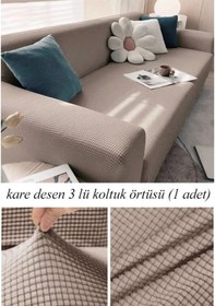 Resim StarMall Lastkli Yikanabilir Karedesen 3 kişili Koltuk Örtüsü kanepe, çekyat Kılıfı Vizon 