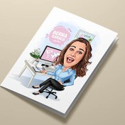Resim Çalışan Mutlu Kadın Karikatürlü Tebrik Kartı 