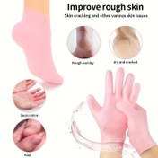 Resim 4'lü Silikon Eldiven ve Ayak Bakım Seti - Kuru, Çatlamış, Yaşlanan Eller ve Pürüzlülük İçin Nemlendirici Gece Eldivenleri, Tek Beden Herkese Uygun, Yeniden Kullanılabilir, Kadın Ayak ve El Bakım Ürünleri 