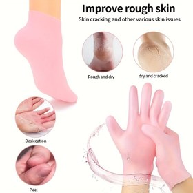 Resim 4'lü Silikon Eldiven ve Ayak Bakım Seti - Kuru, Çatlamış, Yaşlanan Eller ve Pürüzlülük İçin Nemlendirici Gece Eldivenleri, Tek Beden Herkese Uygun, Yeniden Kullanılabilir, Kadın Ayak ve El Bakım Ürünleri 