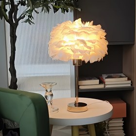Resim Bohem Tarzı Yapay Tüy Işık Lüks Altın Kaide + Kısılabilir USB Güçlü Yumuşak Romantik Üst Düzey Masa Lambası, Sıcak ve Rahat Kremsi Yatak Başucu Süslemeli Çalışma Odası İkili Aydınlatması, Şık 3D Parti Atmosfer Vurgulu LED, İlham Verici DIY Ev Ofis Ortamı Çalışma Tepe - Mutfak, Çocuk Odaları için Son derece Uygundur 