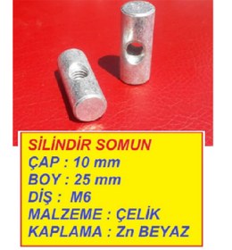 Resim Silindir Somun 10x25mm M6 Uzun- (10 Adet) 