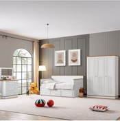 Resim Genç Odası, Marmaris 3 Kapaklı Dolap, Yavrulu Sedir Karyola, Şifonyer Beyaz 