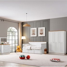 Resim Genç Odası, Marmaris 3 Kapaklı Dolap, Yavrulu Sedir Karyola, Şifonyer Beyaz 