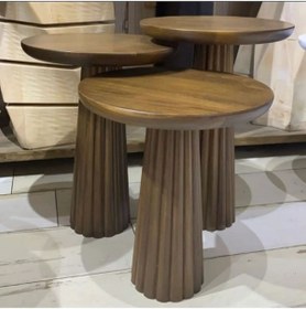 Resim Simillo Home&Living Wood 3’lü Set Mantar Yan Sehpa Modern Ahşap Ceviz Renk Fiskos / Çiçeklik 