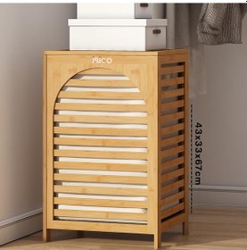 Resim Kalın Ahşap Bambu Kirli Çamaşır Sepeti Kumaş Çantalı Sepet 43x33x67cm 5399 Çok Renkli 