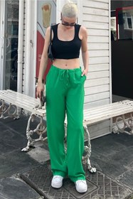 Resim Madmext Yeşil Krinkıl Kumaş Basic Kadın Plaj Pantolon MG1778 