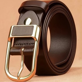 Resim Gümüş Tokalı Vintage Altın Renkli Gerçek Deri Kemer, Yüksek Kaliteli İş ve Günlük Kullanıma Uygun Erkek Pantolon Kayışı 