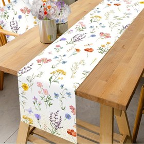 Resim 1 adet Bahar Yabani Çiçekleri Masa Koşucusu - Yeşil Yapraklı Canlı Çiçekli Tasarım, 35x180cm Polyester, İç ve Dış Mekan Yemekleri, Düğünler, Partiler ve Mevsimlik Ev Dekoru, Bahçe Süslemeleri için Mükemmel 