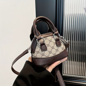 Resim Kadınlar İçin Çıkarılabilir Askılı Mini El Çantası - Geometrik Desenli Omuz Çantası, Kahverengi Fermuarlı ve Altın Tonlu Aksesuarlar, Günlük Kullanım için Kompakt Clutch 