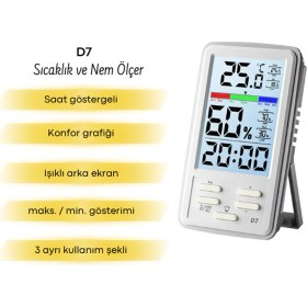 Resim Normadia Sıcaklık ve Nem Ölçer Saatli, Arka Işıklı Ekran, Pratik Kullanım 