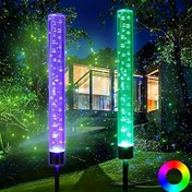 Resim 2 adet Güneş Enerjili Kabarcık Işık Direkleri - Çok Renkli RGB, Dış Mekan Bahçe & Çim Yolu Dekoratif Aydınlatma 