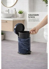 Resim Lacivert Mermer Desenli 2'li Banyo Seti - Metal Çöp Kovası 3 Lt Ve Wc Fırçası Takımı Lacivert 