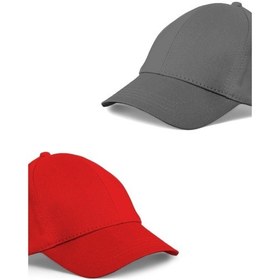 Resim Unisex Kırmızı Ve Gri Rengi 2'li Beyzbol Şapka Seti - Unisex Kırmızı - Gri 