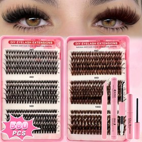 Resim 580 Küme (30+40+50+60+80+100D) Büyük Kapasiteli Sahte Kirpik Kümesi 4'ü 1 Arada Yapıştırıcı Seti (Çift Başlı Yapıştırıcı*1+Yapıştırıcı Temizleyici*1+Mikro Kazak*1), Renkli Kirpik Kümesi, Kahverengi Sahte Kirpik Kümesi, Karışık Uzunluk (8-16Mm), Seyahat Paketi, Hediye Seti, Uzun Ömürlü Yapıştırıcı, Su Geçirmez, Hızlı Kuruyan, D Kavis, Kıvrılmış, Kalın, Doğal, Kabarık, Rahat ve Çok Yönlü Taklit Mink Sahte Kirpik Kümesi Yapıştırıcı Seti 