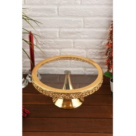 Resim Şık 30 cm Gold Ayaklı Cam Pastalık, Kek ve Kurabiye Standı 