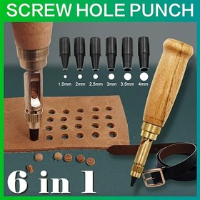 Resim 6'sı 1 Arada Otomatik Kemer Delme Aleti, 6 Değiştirilebilir Uç ile (1.5-4mm) – Kemerler, Ayakkabılar ve Daha Fazlası için Manuel Suni Deri İşleme & Tamir Aleti – Zencefil veya Siyah Alaşımlı Yapı, Suni Deri Delme Aleti 