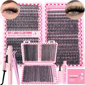 Resim 740/200 adet Kirpik Kütleleri Kirpik Uzatma Kiti, 2-in-1 Kirpik Bağlantısı, Cımbız, Kirpik Giderici, 30D+40D+50D 9-16mm Mix Kirpik Kütleleri Başlangıçlar Için Evde ve Yeniden Kullanılabilir 