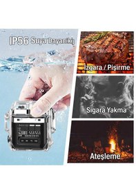 Resim Valkyrie Ip56 Su Geçirmez Çift Arc Elektrikli Çakmak Type-c Şarjlı Işıklı & Güç Göstergeli Siyah 